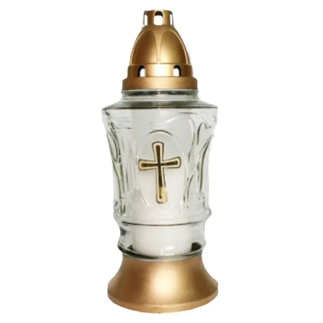 Lemeta candelă sticlă cu cruce aurie