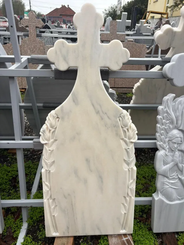 Marmura Granit MA22 Cruce Funerara Marmura Alba cu Postament