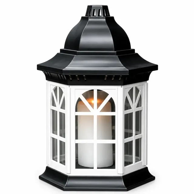 Lemeta Comexim felinar funerar alb-negru cu geamuri