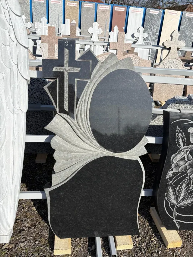 MARMURA GRANIT GN4 cruce funerară granit negru cu vaze