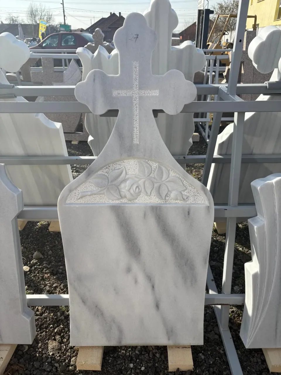 Marmura Granit MA5 cruce funerară marmură albă cu vaze